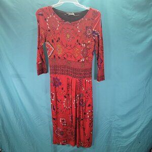 Etro Milano Red & Multicolor Printed Midi Dress Size 44 (Medium)